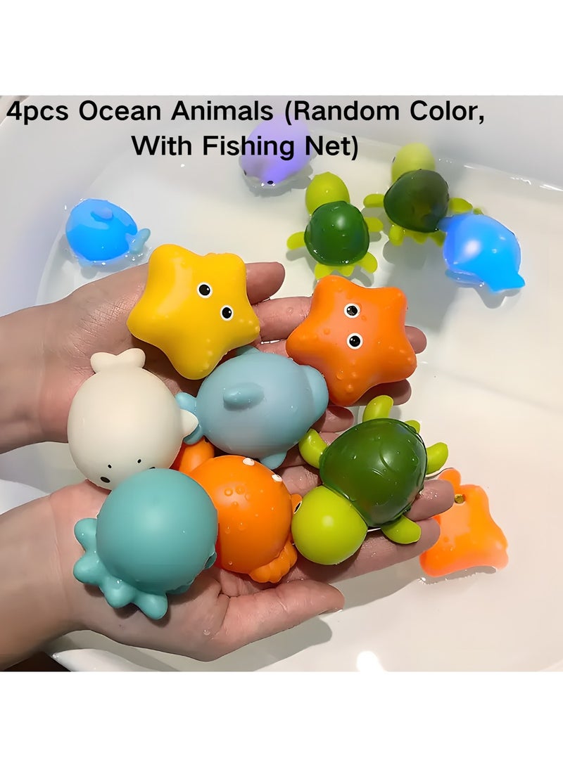 ليكسادا مجموعة ألعاب حمام ملونة متوهجة في الظلام مكونة من 4 قطع، حيوانات المحيط المضيئة بدون حفر، بولي كلوريد الفينيل، تشمل بطاريات - لعبة حوض استحمام ممتعة وتعليمية للصغار، ألعاب حوض استحمام، هدايا للأطفال من سن 3 سنوات فأكثر (مع شبكة صيد، حيوانات المحيط لون عشوائي) - Image 3