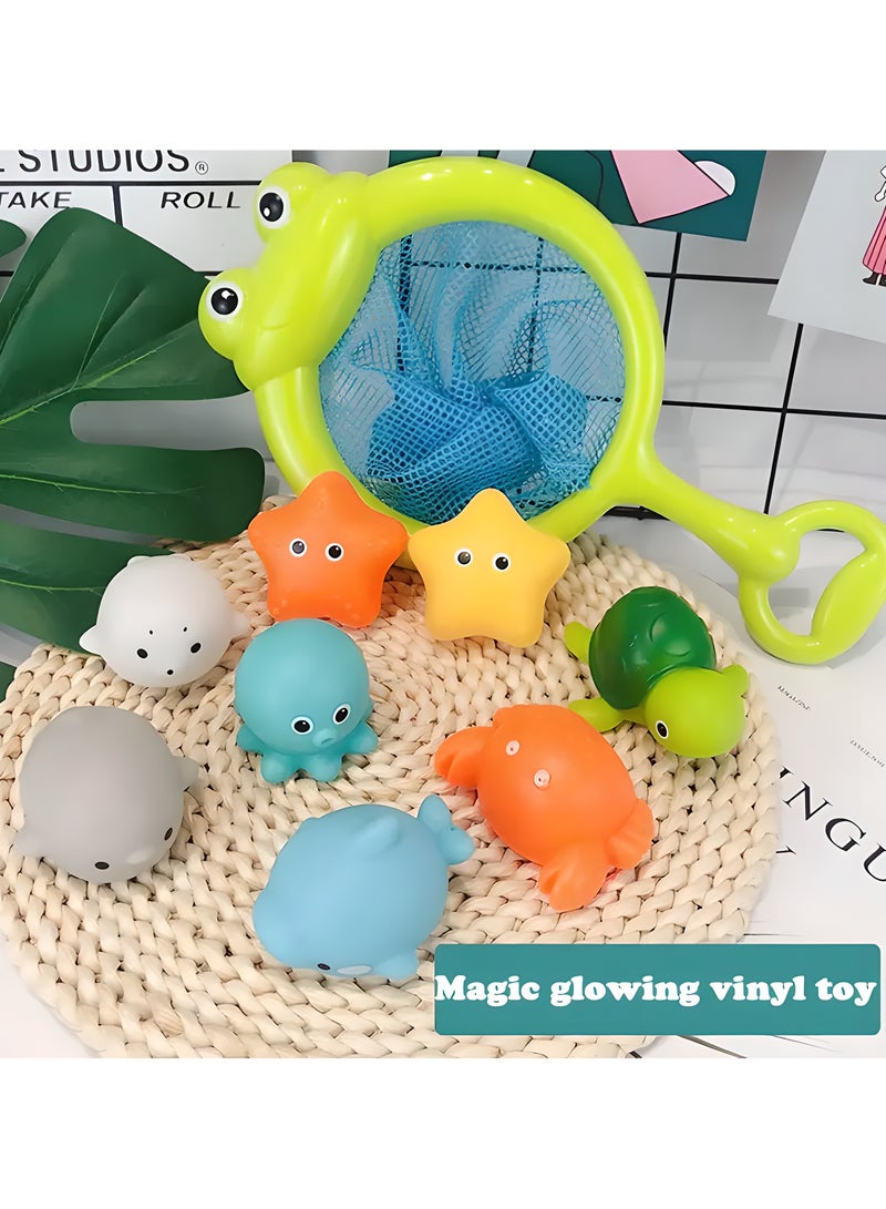 ليكسادا مجموعة ألعاب حمام ملونة متوهجة في الظلام مكونة من 4 قطع، حيوانات المحيط المضيئة بدون حفر، بولي كلوريد الفينيل، تشمل بطاريات - لعبة حوض استحمام ممتعة وتعليمية للصغار، ألعاب حوض استحمام، هدايا للأطفال من سن 3 سنوات فأكثر (مع شبكة صيد، حيوانات المحيط لون عشوائي) - Image 4