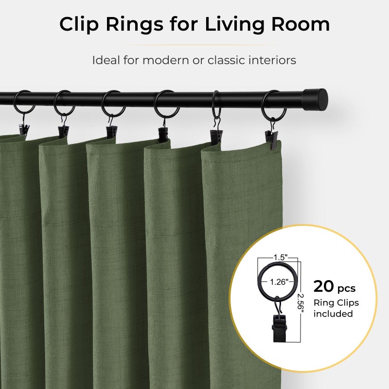 INOVADAY 100% Blackout Curtains for Bedroom, Black Out Curtains 96 Inch Long, Clip Rings Linen Blackout Drapes, Thermal Insulated Room Darkening for Living Room, 2 Panels - Moss Green,W50xL96 - Image 3