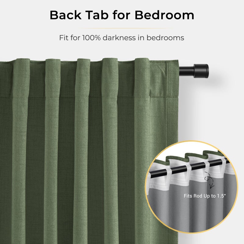 INOVADAY 100% Blackout Curtains for Bedroom, Black Out Curtains 96 Inch Long, Clip Rings Linen Blackout Drapes, Thermal Insulated Room Darkening for Living Room, 2 Panels - Moss Green,W50xL96 - Image 4