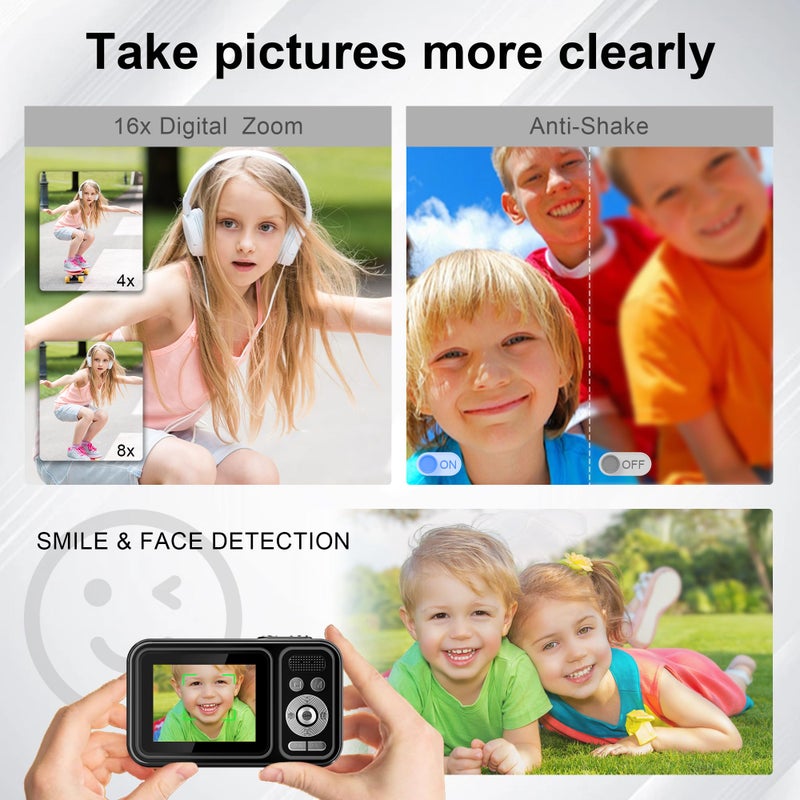 JVSCAM Digital Camera, Autofocus 48MP Kids Camera, FHD 1080P Point and Shoot Digital Cameras with 32GB Card, 16X Zoom Anti-Shake, Compact Camera with 1500mAh Batteries for Boys Girls Teens - Image 5
