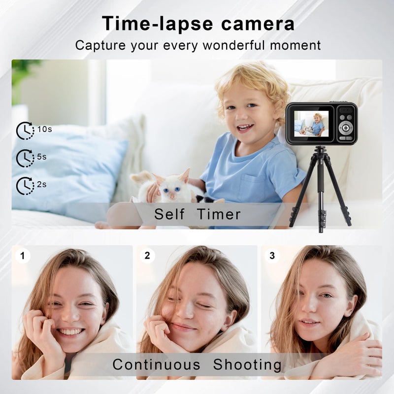 JVSCAM Digital Camera, Autofocus 48MP Kids Camera, FHD 1080P Point and Shoot Digital Cameras with 32GB Card, 16X Zoom Anti-Shake, Compact Camera with 1500mAh Batteries for Boys Girls Teens - Image 4