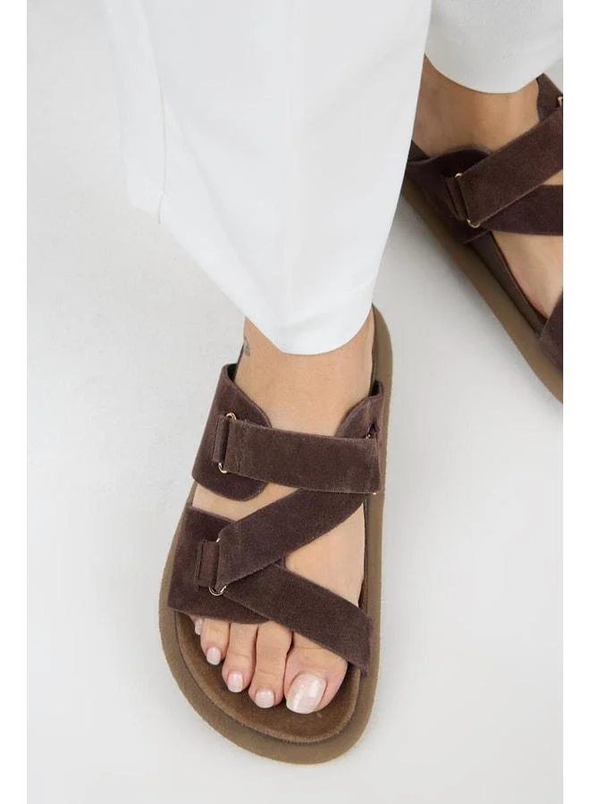 Tulipan Women's Genuine Leather Strap Light Coffee Sandal.