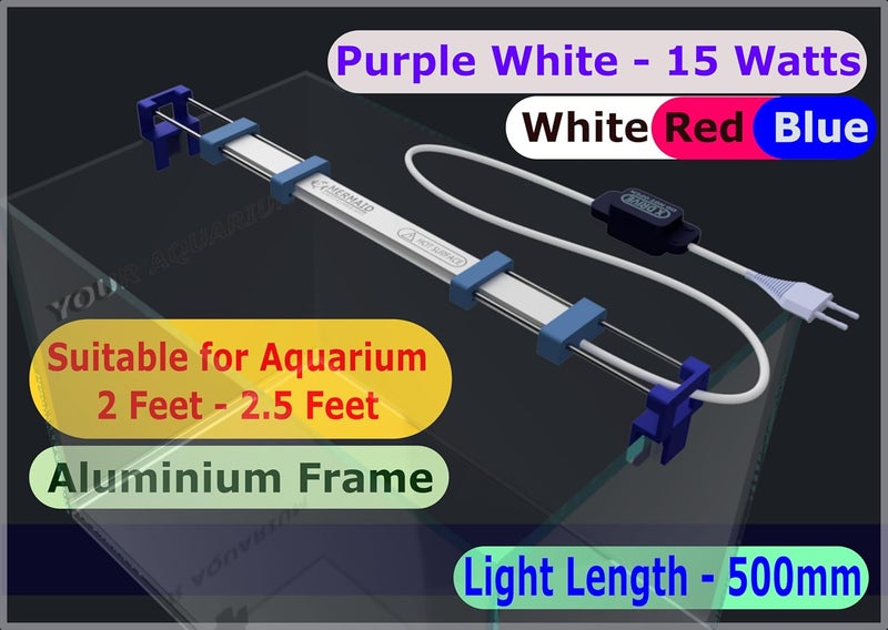 Aqua Sparkle إضاءة شريط LED لحوض السمك المزروع | سطوع عالي | مناسبة لحوض السمك | طول الإضاءة - 2 قدم، قابلة للتعديل إلى 2.5 قدم، الطاقة - 16 واط، اللون - (أبيض + أزرق + أحمر) - Image 3
