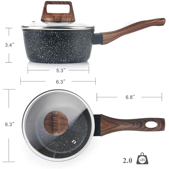 Wellhouse 16Cm Nonstick Saucepan With Lid Induction Small Granite Saucepan Saute Pan Sauce Pot Small Cooking Pot For Electric Gas  Induction Hobs - Image 3