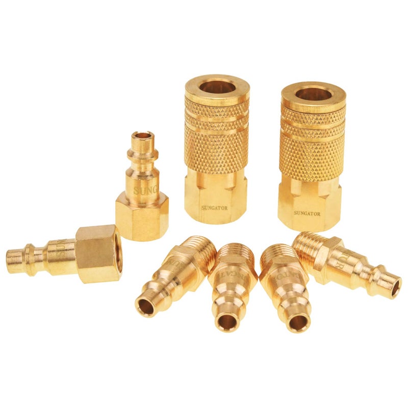 SUNGATOR 8Piece 14 NPT Air Hose Fittings Solid Brass 14 Air Line Quick Connect Fittings 14 Inch Coupler and Plug Kit Compressor Accessories Quick Connect Hose Repair Kit