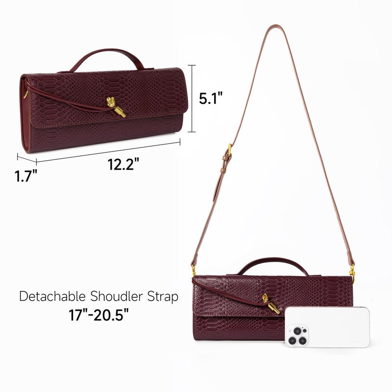 Joryin Evening Bag for Women Evening Clutch Crocodile Purse Crossbody Bag Shoulder Bag Top Handle Handbag Formal Evening Purse, Wine - Image 4