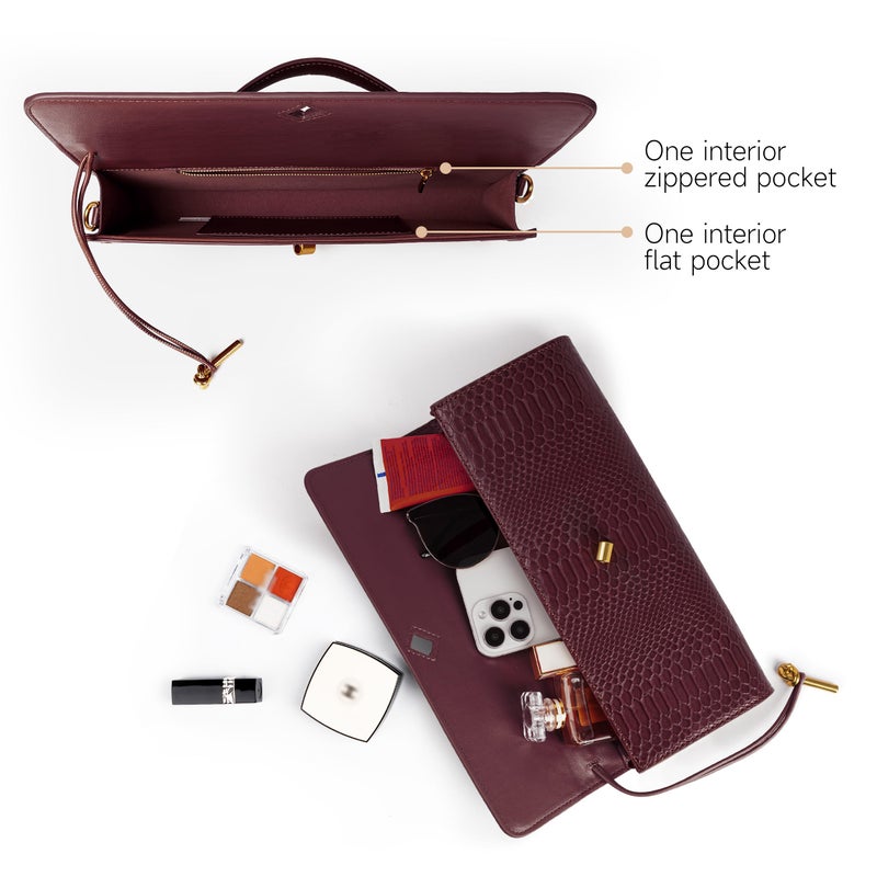 Joryin Evening Bag for Women Evening Clutch Crocodile Purse Crossbody Bag Shoulder Bag Top Handle Handbag Formal Evening Purse, Wine - Image 5