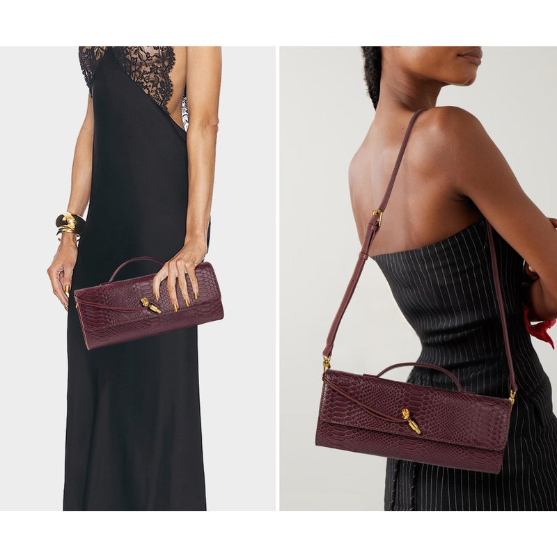 Joryin Evening Bag for Women Evening Clutch Crocodile Purse Crossbody Bag Shoulder Bag Top Handle Handbag Formal Evening Purse, Wine - Image 2