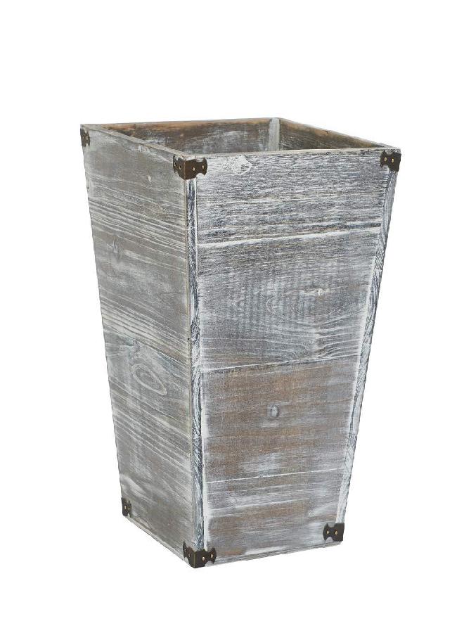 VERGOODR Gray Farmhouse Style Torched Wood Square Waste Bin with Decorative Metal Brackets Trash Can for Bedroom,Living Room, Bathroom & Office - Image 3