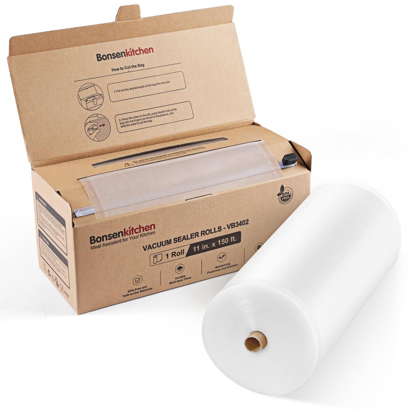 2025 New Bonsenkitchen 11 x 150 Vacuum Sealer Bags Rolls with Cutter for Food Storage Commercial Grade BPA Free Great for Meal Prep and Sous Vide Cooking