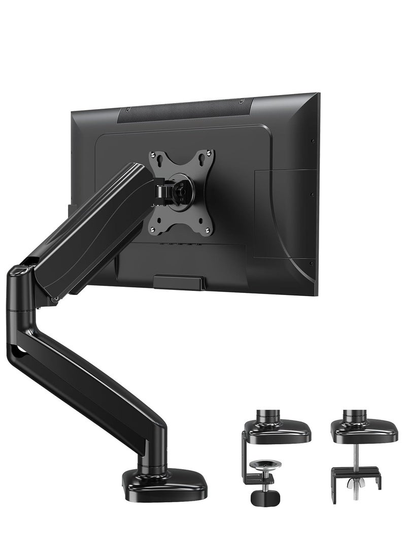 JAJEEK Single Monitor Arm for 13-32 Inch Screens – Gas Spring Arm with 360 Degree Swivel, VESA 75x75/100x100mm, C-Clamp Base and Metal Ring, Adjustable Mount for Screens up to 8kg, Ergonomic Desk Mount  - Image 1