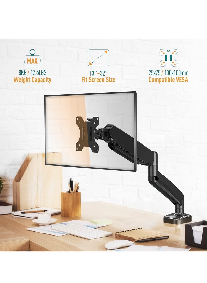 JAJEEK Single Monitor Arm for 13-32 Inch Screens – Gas Spring Arm with 360 Degree Swivel, VESA 75x75/100x100mm, C-Clamp Base and Metal Ring, Adjustable Mount for Screens up to 8kg, Ergonomic Desk Mount  - Image 2