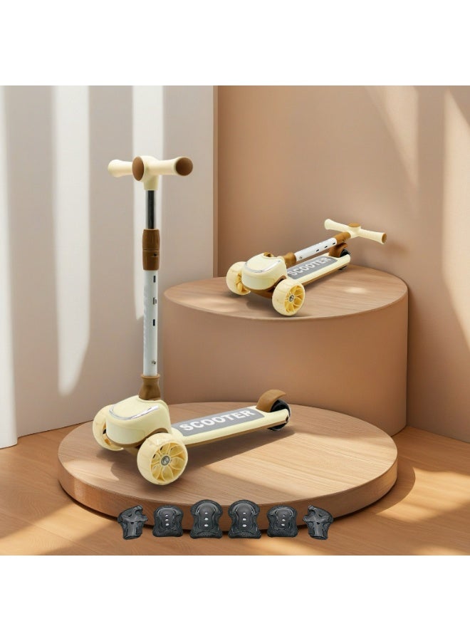 EASY FUTURE Scooters for Kids with Foldable & Height Adjustable Handle Kick Scooter with LED PU Wheels & Rear Brake & Music Kids Scooter for 3 to 8 Years Including Protective Gear Set - Image 1