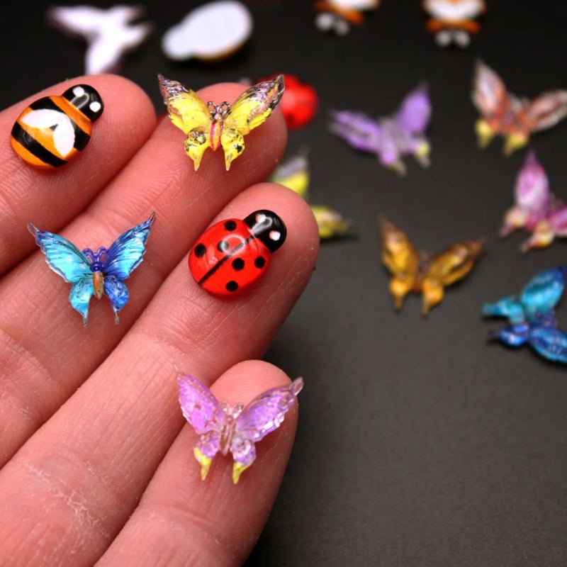 Peachcor Miniature Micro Resin Ladybug Butterfly Bee set, Dollhouse Miniature Flatback Cabochon Bugs, for Spring Fairy Garden, Terrarium, Scrapbook, Nail Art, Mini Micro Landscaping Decoration (32 PCS) - Image 2