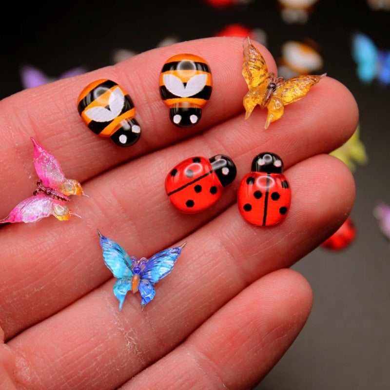 Peachcor Miniature Micro Resin Ladybug Butterfly Bee set, Dollhouse Miniature Flatback Cabochon Bugs, for Spring Fairy Garden, Terrarium, Scrapbook, Nail Art, Mini Micro Landscaping Decoration (32 PCS) - Image 4