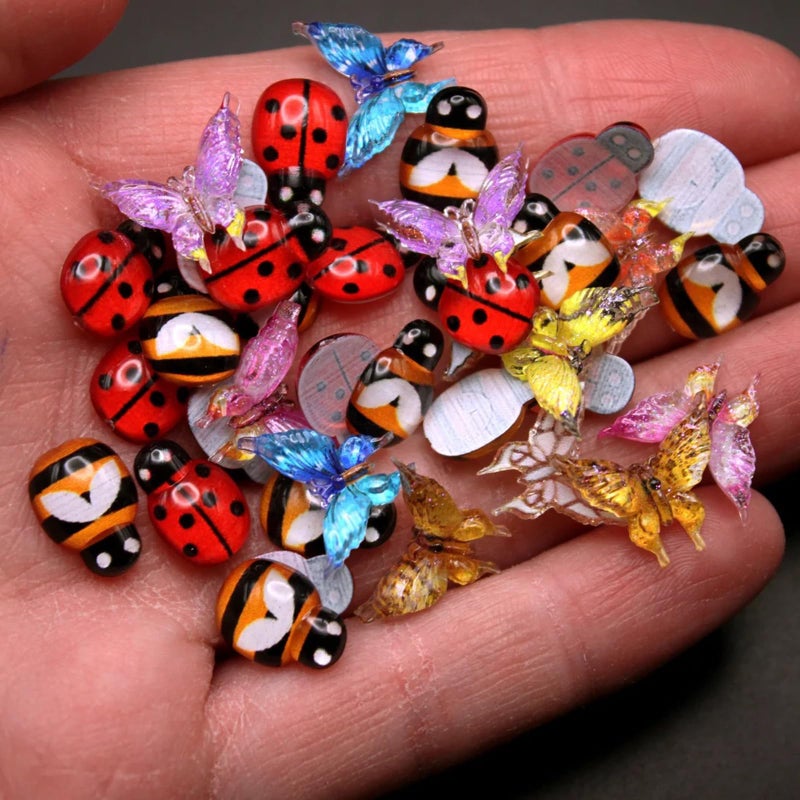 Peachcor Miniature Micro Resin Ladybug Butterfly Bee set, Dollhouse Miniature Flatback Cabochon Bugs, for Spring Fairy Garden, Terrarium, Scrapbook, Nail Art, Mini Micro Landscaping Decoration (32 PCS) - Image 3