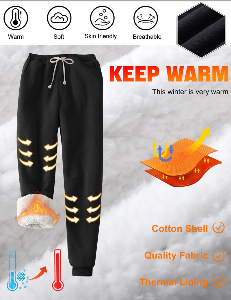 PEHMEA Women's Sherpa Lined Sweatpants Winter Warm, Fleece Joggers for Athletic Lounge(Black-XL) - Image 3