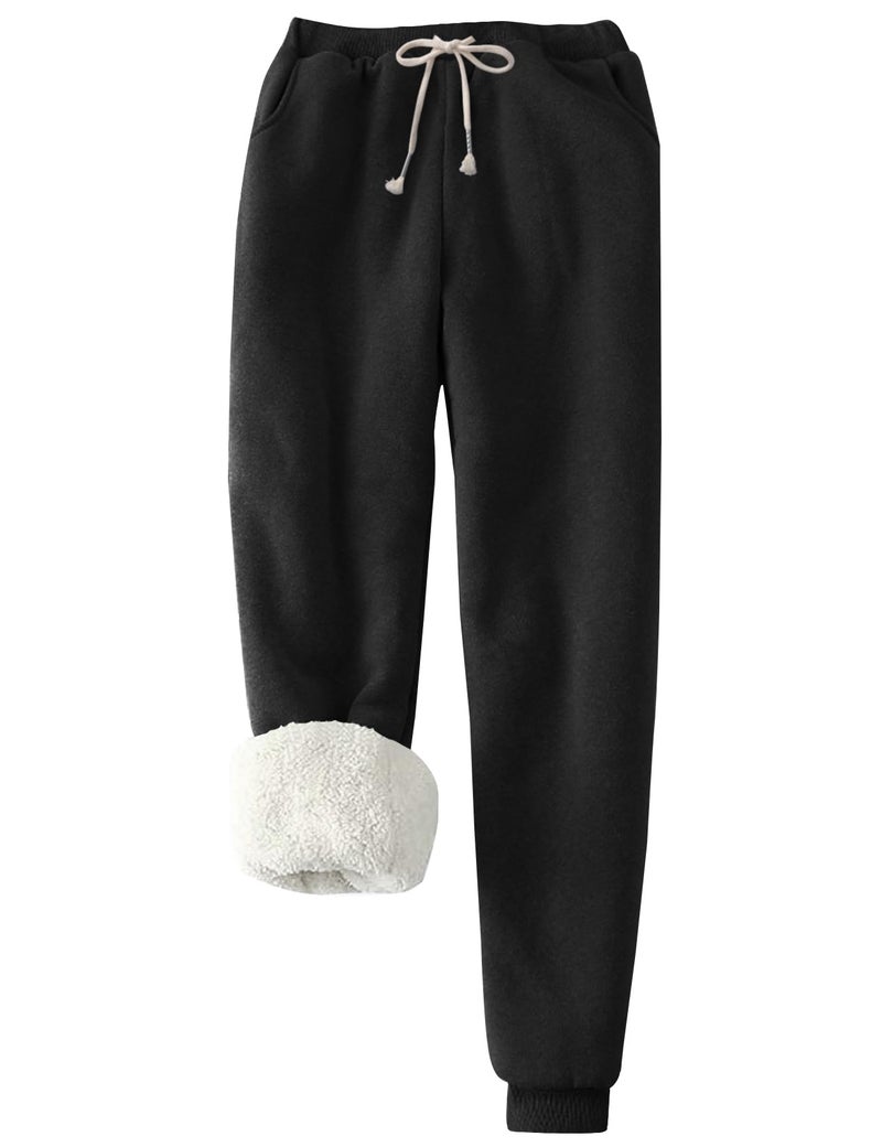 PEHMEA Women's Sherpa Lined Sweatpants Winter Warm, Fleece Joggers for Athletic Lounge(Black-XL) - Image 1