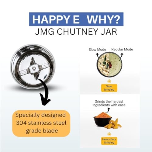HAPPY E Chutney Jar for Juicer Mixer Grinder Only, (400ML), Stainless Steel Mixi Jar only (JMG) - Image 3