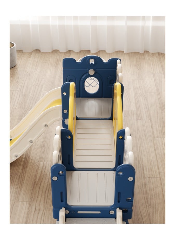 FULL JOY - Tower-Shaped Slide And Swing With Bridge + Ball Frame And Basketball + Walkway (Unenclosed) - Image 1