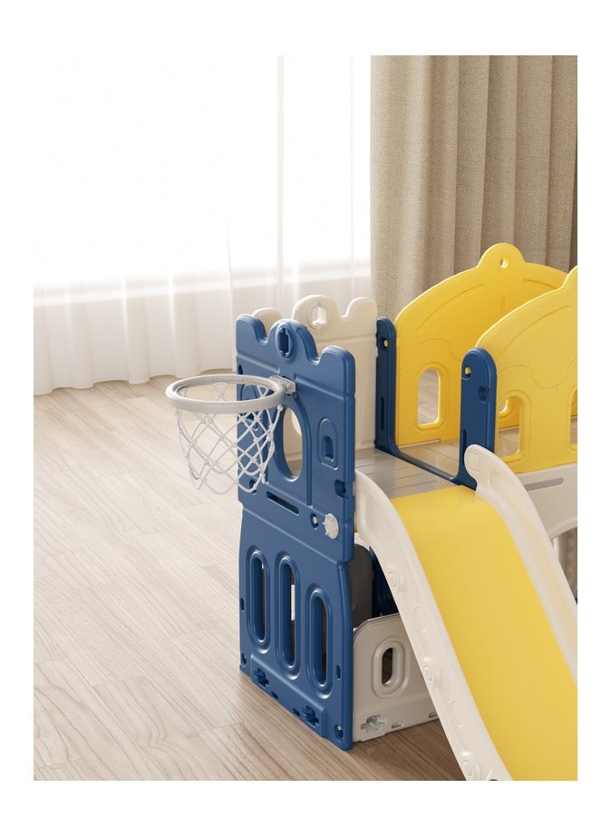 FULL JOY - Tower-Shaped Slide And Swing With Bridge + Ball Frame And Basketball + Walkway (Unenclosed) - Image 1
