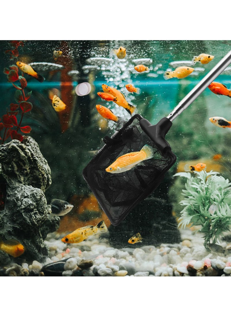 Telescopic Aquarium Fish Net 5 Inch Nylon Fine Mesh Net with Extendable 19.5-42.5cm Long Handle for Fish Tanks and Pools 8x10cm Net Size
