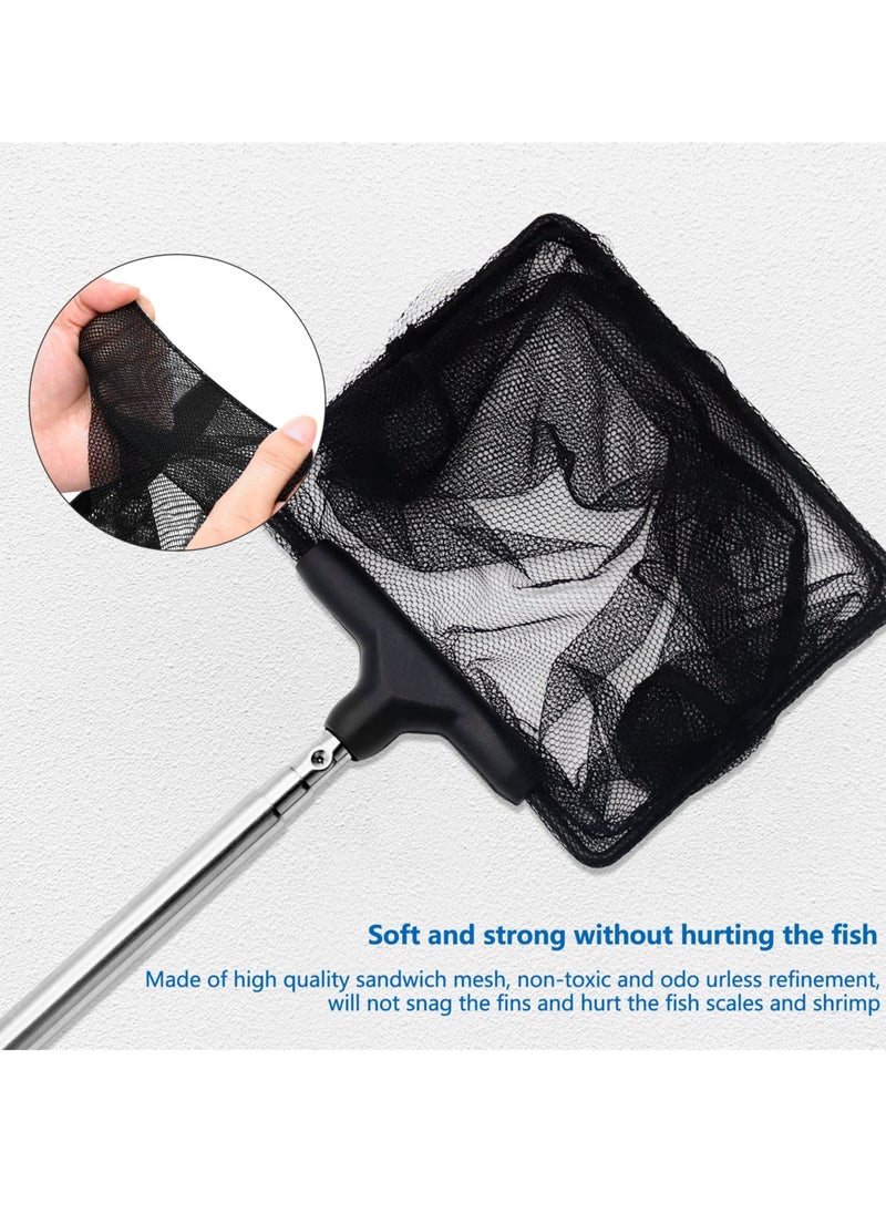 Telescopic Aquarium Fish Net 5 Inch Nylon Fine Mesh Net with Extendable 19.5-42.5cm Long Handle for Fish Tanks and Pools 8x10cm Net Size
