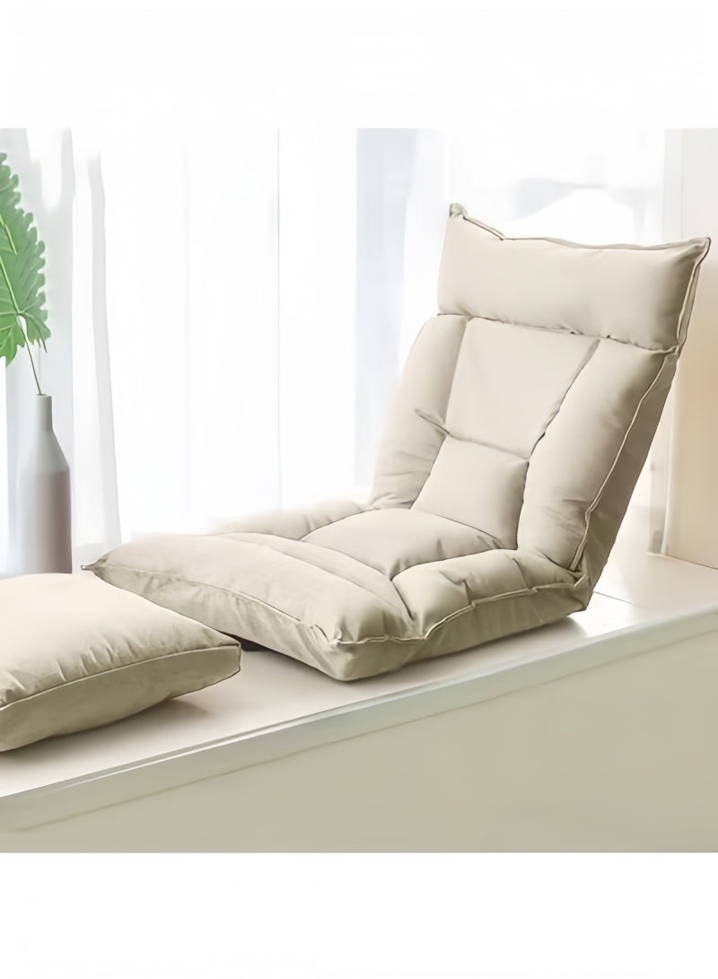 GGEROU Folding Lazy Chair with Back Support, 6-Position Adjustable Lounge Chair Gaming Floor Chair for Adults & Kids Foldable Meditation Chair Legless Sofa Bed Back Chair White 60x55x58 cm  - Image 1
