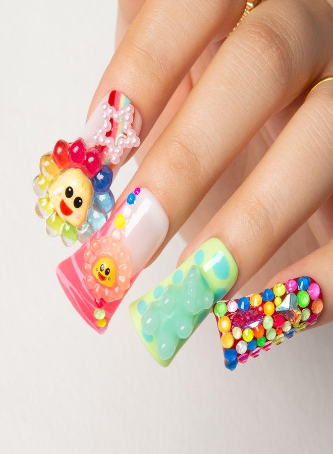 LOVFUL Press on Nails Lovkashi Flower | Handmade with Full Covered Crystals | Reusable Full Cover Nails | Duck Classic Regular 1.3 in | H65-M - Image 3