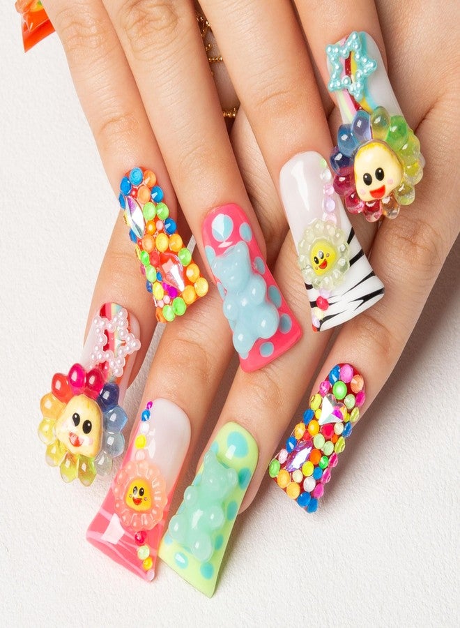 LOVFUL Press on Nails Lovkashi Flower | Handmade with Full Covered Crystals | Reusable Full Cover Nails | Duck Classic Regular 1.3 in | H65-M - Image 1