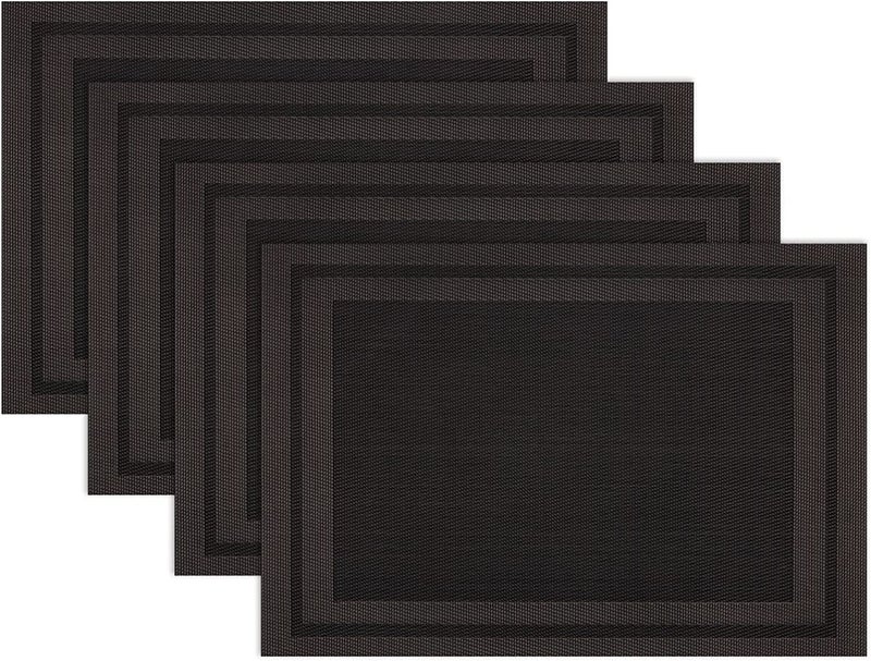 Leeonz Easy to Clean Non-Slip Heat Resistant Dining Table Mats,Washable Crossweave Woven Vinyl PVC Place mats,45CM x 30CM (Black, Set of 4pcs) - Image 1