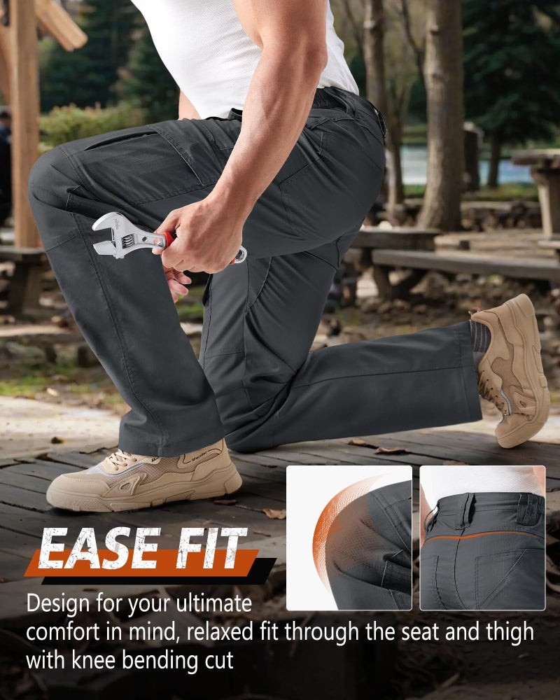 IGOLUMON Men's Stretch Tactical Pants, Ripstop Cargo Pants Outdoor Lightweight EDC Hiking Work Pants with 10 Pockets,Grey - Image 5