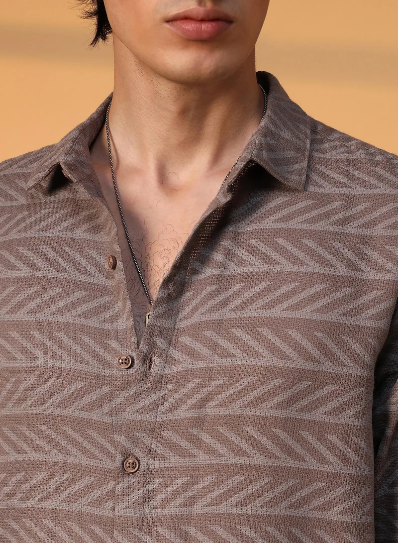 Campus Sutra Men's Mocha Brown Earthy Lined Shirt