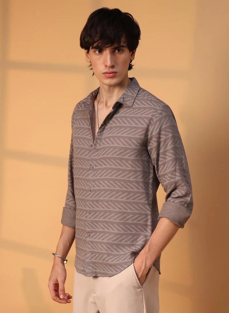 Campus Sutra Men's Mocha Brown Earthy Lined Shirt