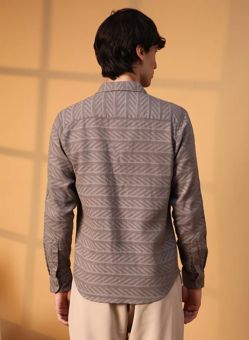 Campus Sutra Men's Mocha Brown Earthy Lined Shirt