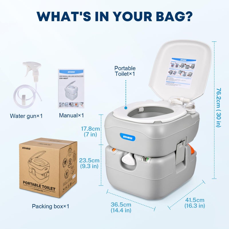 Kohree Portable RV Toilet, Camping Toilet Porta Potty, 5.8 Gallon Detachable Waste Tank, Indoor Outdoor Leak-Proof Toilet with Level Indicator, for Adults Home Use, RV Travel, Boat and Trips - Image 3