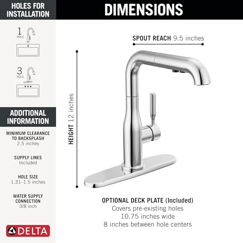 Delta Almari Chrome Kitchen Faucet with Pull-Out Sprayer, Modern Single Hole Kitchen Sink Faucet, Single Handle, Chrome 16943-DST - Image 5