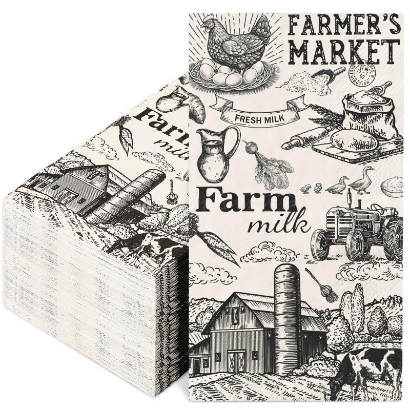 FYSUIMU FYSUIMU 50Pcs Milk Farm Guest Napkins Cow House Disposable Paper Napkins Vintage Dinner Hand Napkins for Party Supplies Table Decor  - Image 1