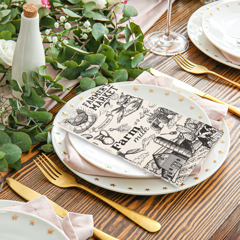FYSUIMU FYSUIMU 50Pcs Milk Farm Guest Napkins Cow House Disposable Paper Napkins Vintage Dinner Hand Napkins for Party Supplies Table Decor  - Image 4