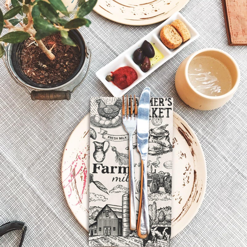 FYSUIMU FYSUIMU 50Pcs Milk Farm Guest Napkins Cow House Disposable Paper Napkins Vintage Dinner Hand Napkins for Party Supplies Table Decor  - Image 3
