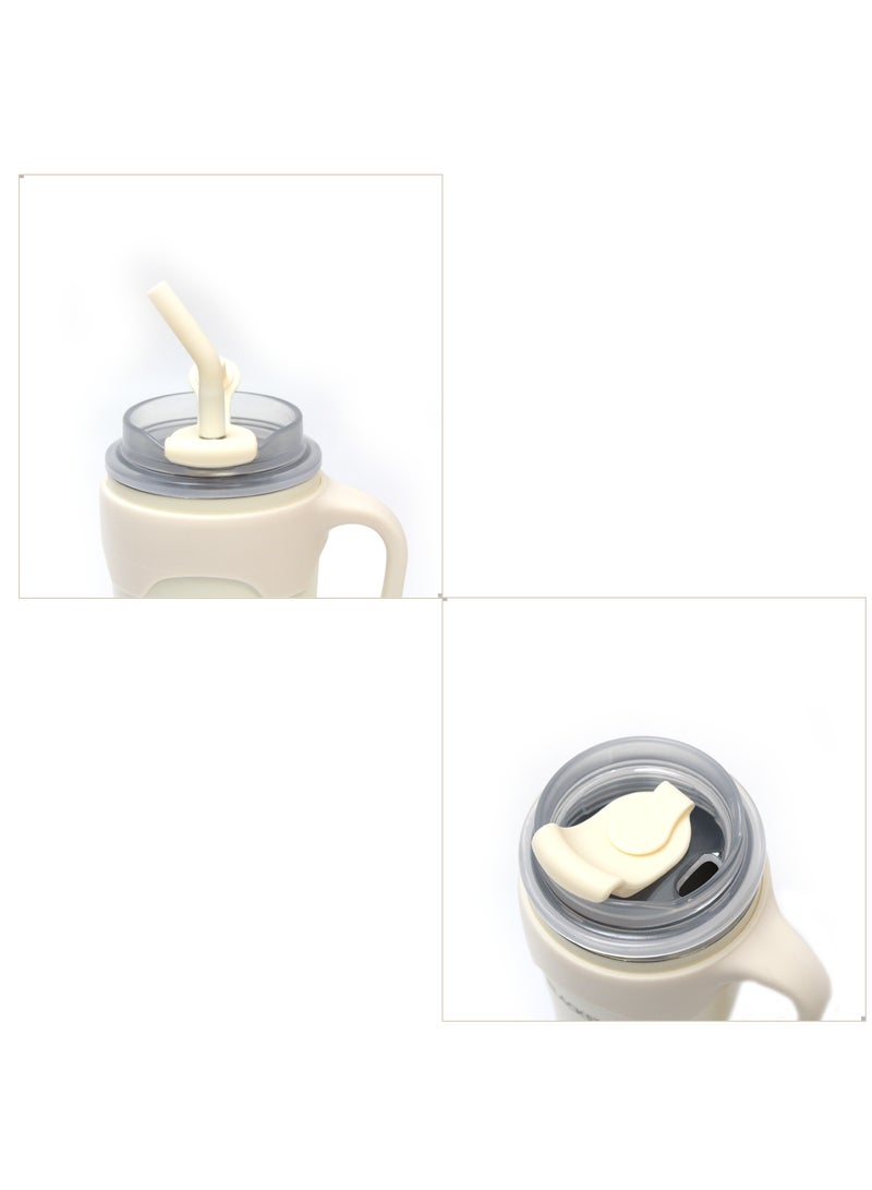 BLACKSTONE كوب سفر معزول من الفولاذ المقاوم للصدأ مع مقبض وقشة فولاذية بسعة 650 مل كريمي - Image 4