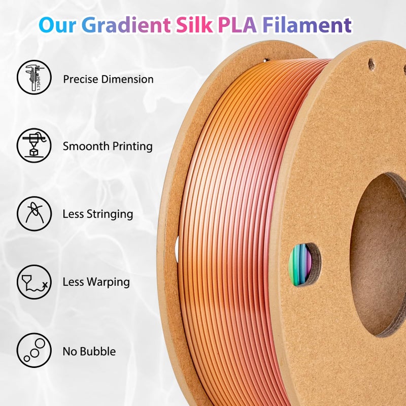 3Dgenius Silk Rainbow PLA Filament 1.75mm Silk PLA 3D Printer Filament Shiny Fast Color Changing Gradient Filament Fit Most FDM Printers, 250g Spool(0.55lbs), Candy Series - Image 3