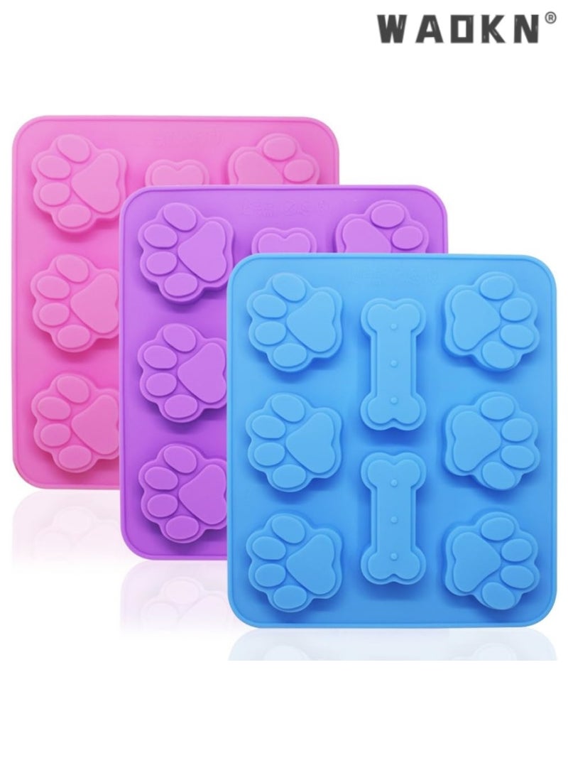WAOKN Creative Silicone Mold for Dog-themed Ice Cubes and Cookies, with 6 Bone Shapes and 18 Paw Print Shapes, Must-have for Pet Lovers（Blue+Pink+Purple） - Image 1
