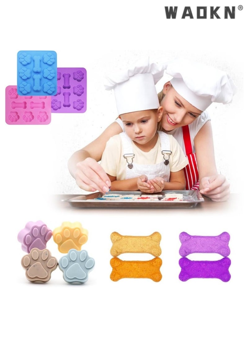 WAOKN Creative Silicone Mold for Dog-themed Ice Cubes and Cookies, with 6 Bone Shapes and 18 Paw Print Shapes, Must-have for Pet Lovers（Blue+Pink+Purple） - Image 2