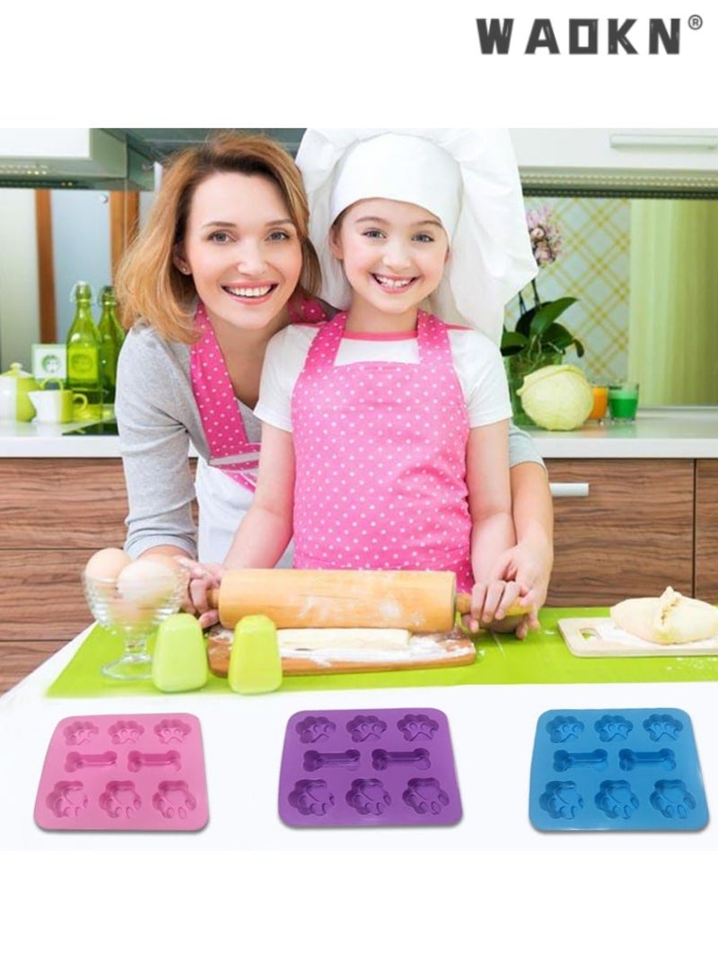 WAOKN Creative Silicone Mold for Dog-themed Ice Cubes and Cookies, with 6 Bone Shapes and 18 Paw Print Shapes, Must-have for Pet Lovers（Blue+Pink+Purple） - Image 3