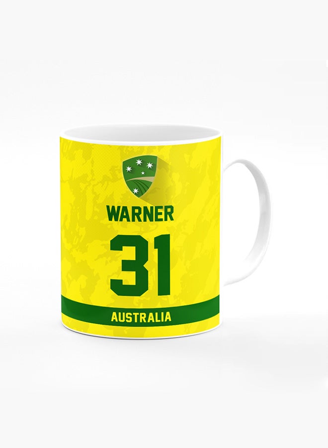 Stylizedd Designer Printed Coffee Mug with Heavy Duty Handle 11oz Ceramic Personalised Gift Mugs Cup - Cricket Player - David Warner, Jersey Number - 31 (With Logo) - Image 1