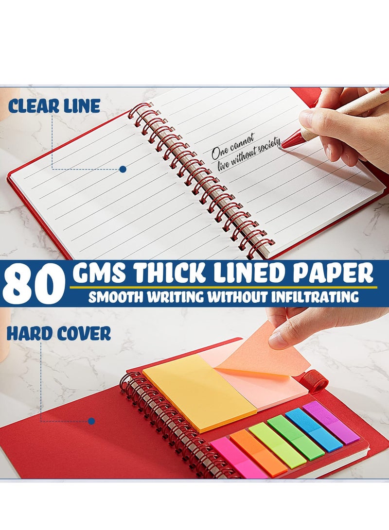 Chielor Chielor 4 Pack Lined Spiral Notebook, A5 Notepad with Pen in Holder Sticky Notes and Page Marker Colored Index Tabs Small Pocket Notebooks for Office School Supplies, 4.7 x 5.9 Inch, 4 Colors  - Image 3
