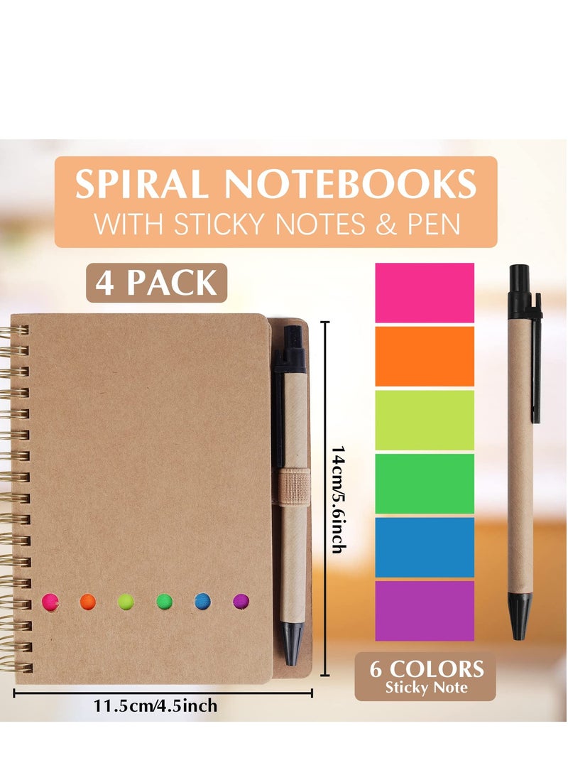 Chielor Chielor 4 Pack Lined Spiral Notebook, A5 Notepad with Pen in Holder Sticky Notes and Page Marker Colored Index Tabs Small Pocket Notebooks for Office School Supplies, 4.7 x 5.9 Inch, 4 Colors  - Image 2