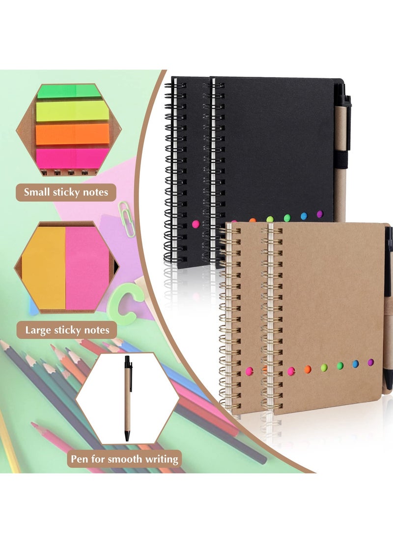 Chielor Chielor 4 Pack Lined Spiral Notebook, A5 Notepad with Pen in Holder Sticky Notes and Page Marker Colored Index Tabs Small Pocket Notebooks for Office School Supplies, 4.7 x 5.9 Inch, 4 Colors  - Image 4